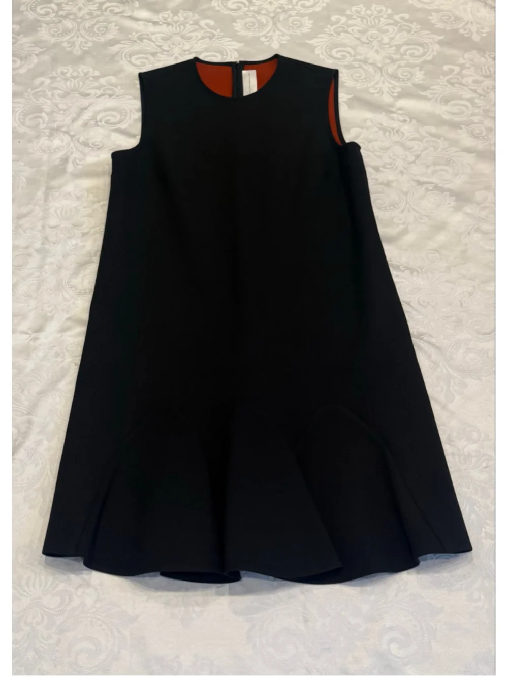 Victoria Victoria Beckham Black Structured Drop Waist Flounce Dress Red Lining U